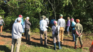 Attendees at the Rapidan River tree of heaven removal workshop received hands-on instruction in invasive species control. Photo courtesy of Anne Marie Pfaff.