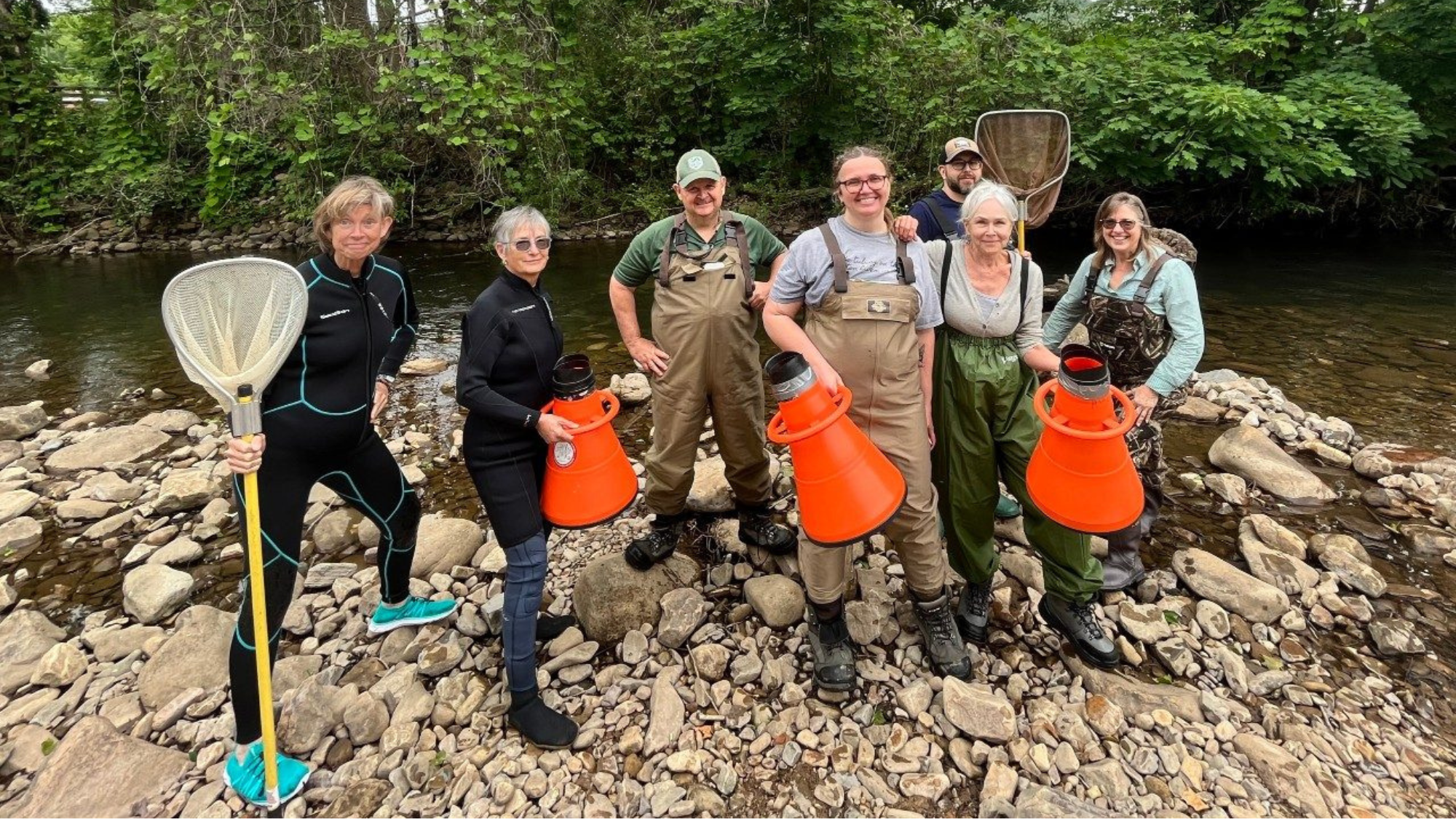 Volunteers in the Holston Rivers Chapter of the Virginia Master Naturalists learned about freshwater mussels and other aquatic organisms at an event where they were in the water, examining the natural habitats. Photo courtesy of by Monica Hoel.