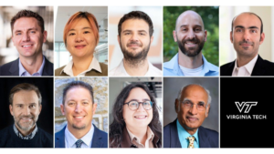 Faculty members who received U.S. Fulbright Scholar Awards for the 2026–27 academic year are (top row, from left) Landon Marston, Wenjun "Rebecca" Cai, Walid Saad, Alasdair Cohen, Hosein Foroutan, (bottom row, from left) Brook Kennedy, David Schmale, Pinar Acar, and Rangaswamy Muniappan. Virginia Tech photos